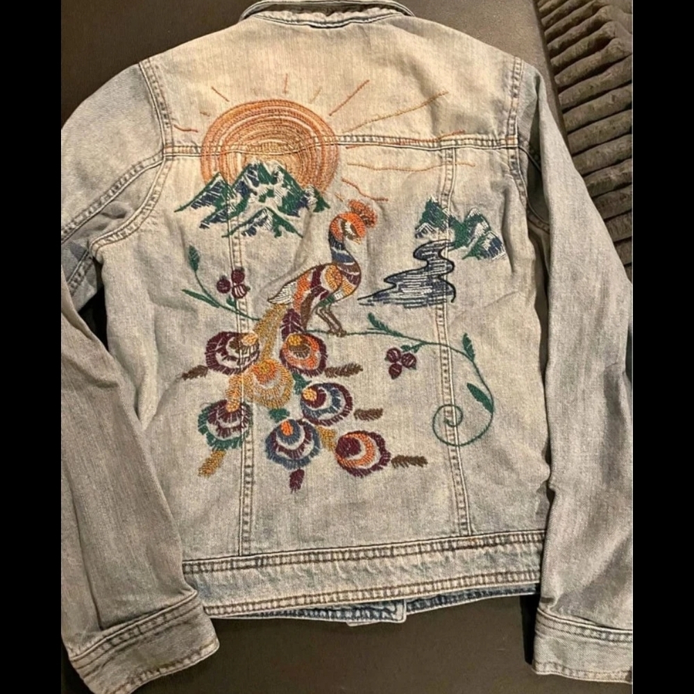 Colorful Embroidered Denim 100% Cotton AEROPOSTALE button Up Jacket